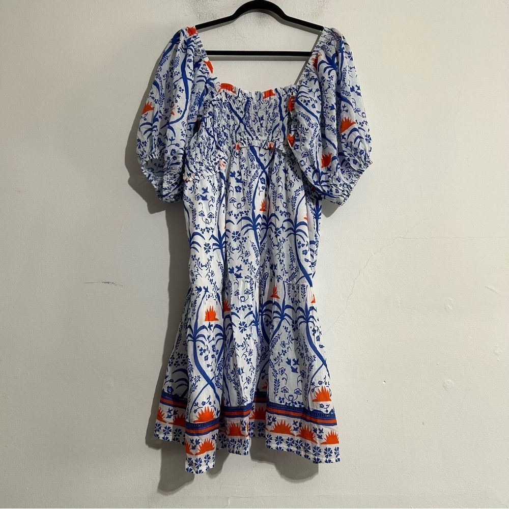 Ro's Garden Tamara Puff Blue Mini Dress Ozzie Blue Size XL Vacation Resortwear